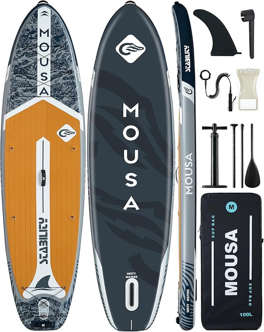MOUSA 10‘8/11'×35" Extra Wide Inflatable Stand Up Paddle Board, Stable Paddleboard SUP for 2 People/Family, Anti-Slip Full EVA Deck, 3 Handles, 100L Backpack, All-Round Sup Board, Big Fin