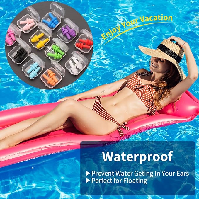 Ear Plugs for Swimming, Soft Ear Plugs for Sleeping Noise Cancelling, Reusable Ear Plugs for Noise Reduction, Ear Protection, Silicone Earplugs for Swimming, Sleeping, Snoring, Work, Concerts, 8 Pairs