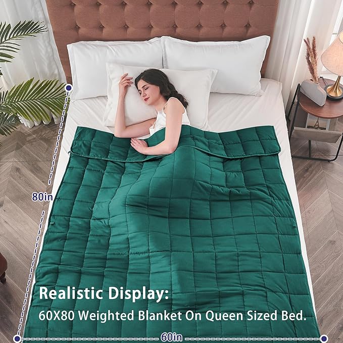 yescool Weighted Blanket for Adults (17 lbs, 60" x 80", Dark Green) Cooling Heavy Blanket for Sleeping Perfect for 160-180 lbs, Queen Size Breathable Blanket with Premium Glass Bead, Machine Washable