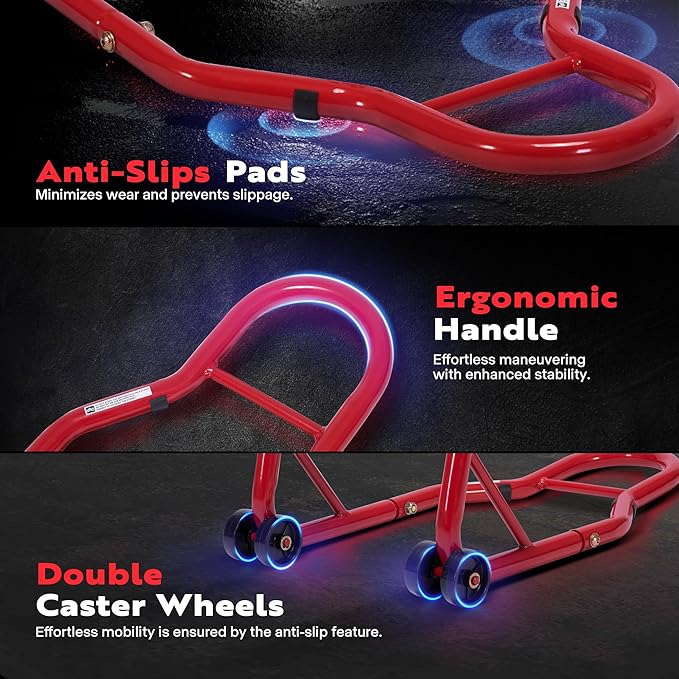 SPECSTAR Motorcycle Stands, 882 Lbs Capacity Front Rear Wheels Lift Combo with U+L Adjustable Swingarm Spool, Heavy Duty Paddock Stands for BMW Suzuki Yamaha Honda Kawasaki, Red