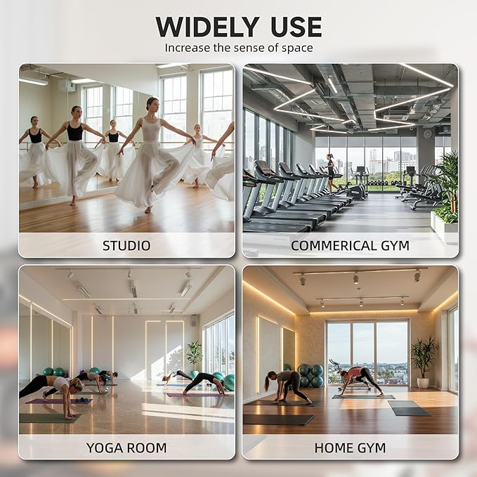 Hasipu Home Gym Mirror, 52"x17" x 3 PCS Frameless Wall Mounted Mirrors, Large Body Mirror for Home Gym, Yoga Studio, Bedroom, Silver Tempered Glass