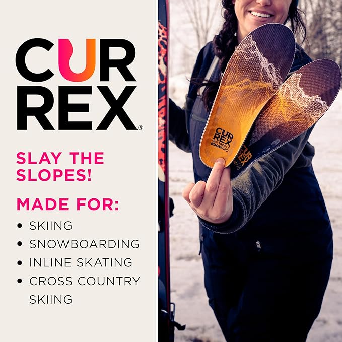 CURREX EdgePro Thermo Regulating Ski Boot Insoles for Snowboarding, Skiing, & Winter Sports ??Ski Boot Inserts with Shock Absorbing Cushioning ??for Men & Women ??Medium Arch, XS