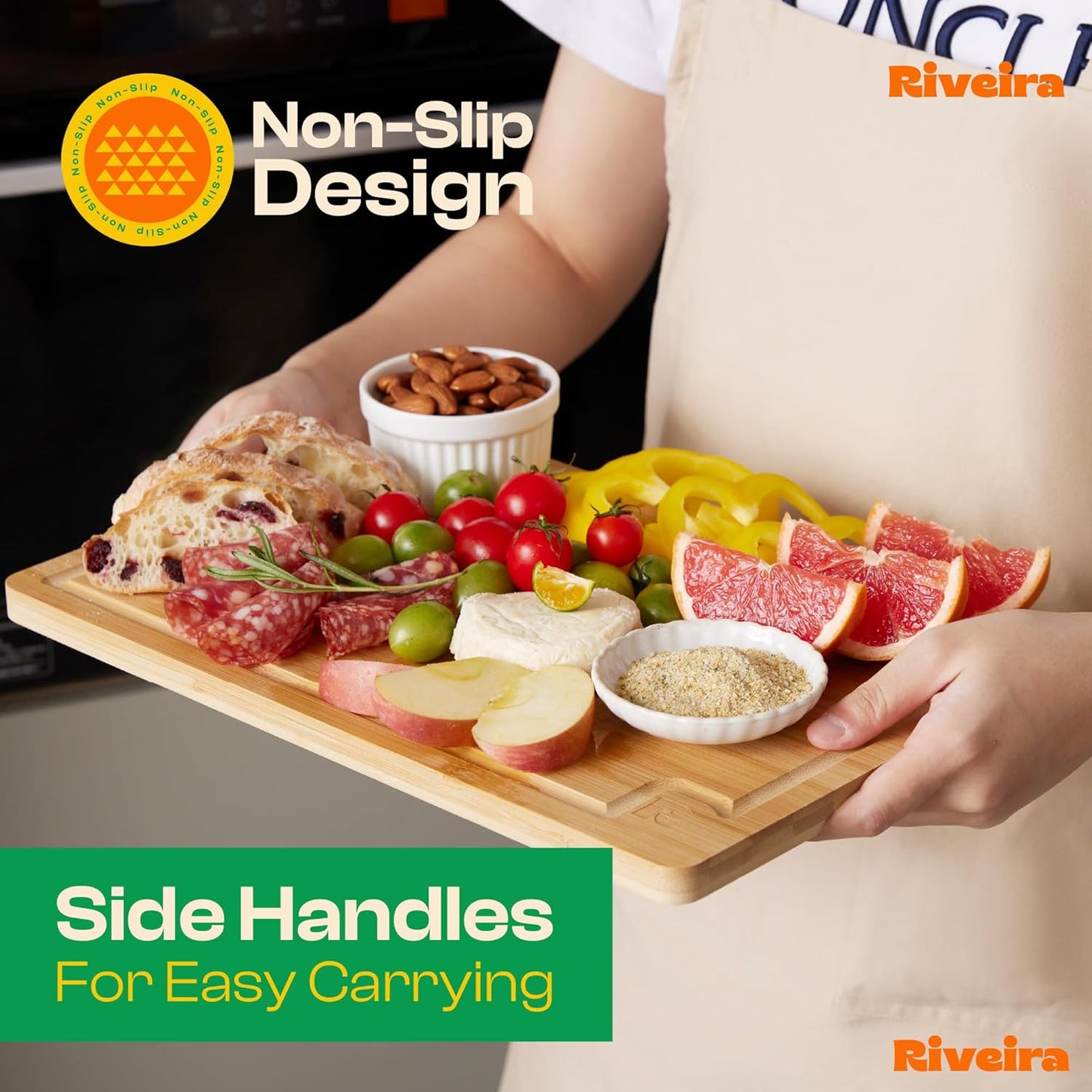 Riveira White Bamboo Wood Cutting Board – Versatile And Durable: Set Of 4 Pcs Rectangular Wooden Cutting Board – Natural Wooden Cutting Boards For Kitchen – Complete White Bamboo Wooden Chopping Board