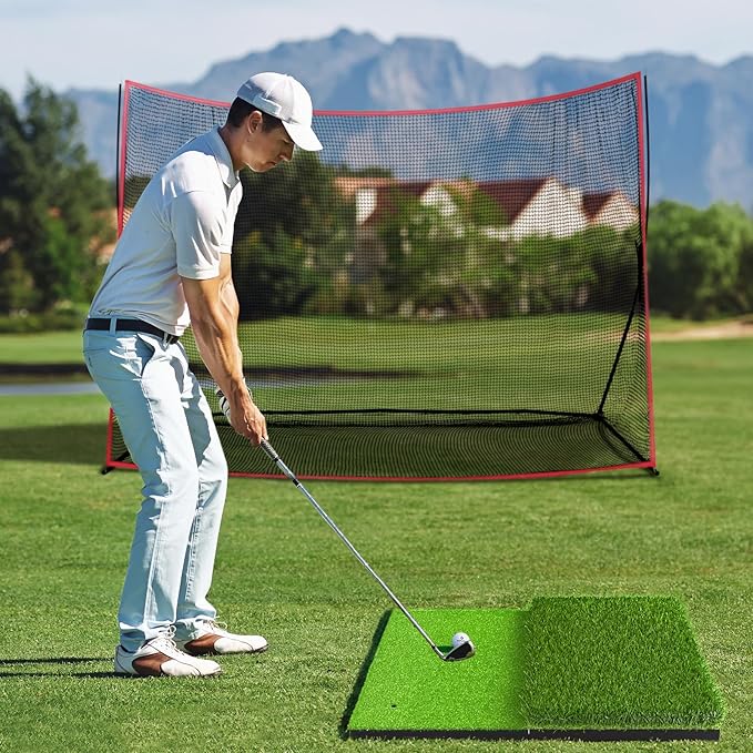 SAPLIZE Foldable Heavy-Duty Golf Hitting Mat, Practice Mat with 10mm EVA Rubber Backing, Larger Size for Indoor/Outdoor Swing and Chipping Practice, Anti-Deformation