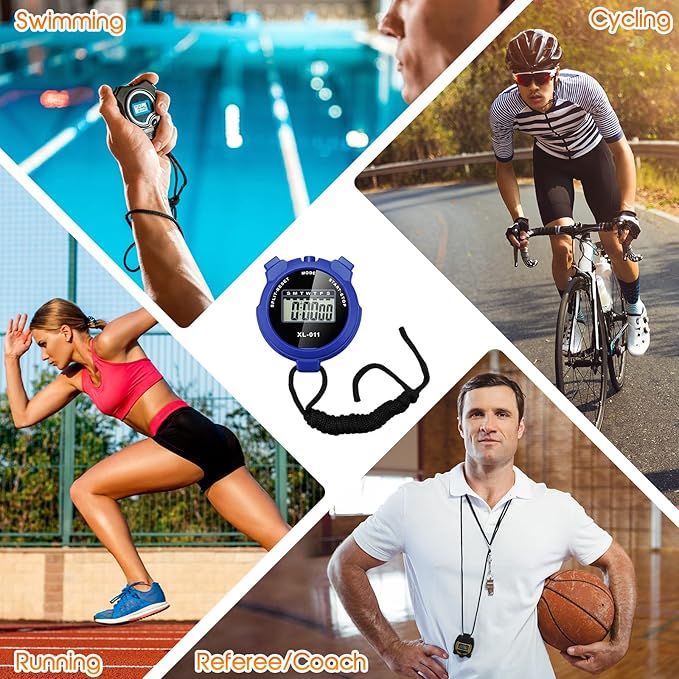 TOODOO 12 Pack Multi Function Digital Stopwatch Timer Bulk Sports Stopwatch with Lanyard Plastic Display Waterproof Date Time Alarm Timer for Coaches Fitness Referees