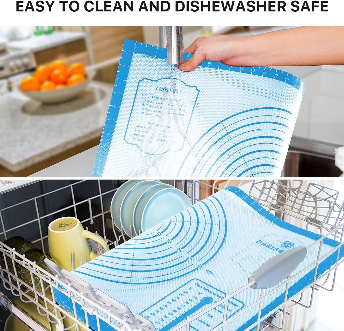 Silicone Pastry Mat,26" x 16" Nonstick Large Durable Silicone Sheet Mat with Measurement Non-slip Dough Rolling Mat for Pie Crust, Pizza, Cookies