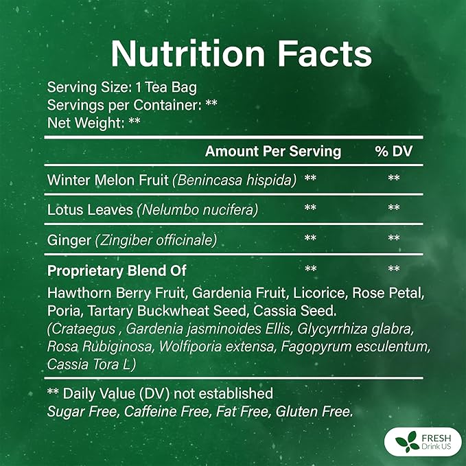 FreshDrinkUS, Oil-Reducing Herbal Tea β 75 Tea Bags | Blend of Winter Melon, Lotus Leaf, Ginger, Hawthorn, Gardenia Fruit, Rose, Cassia Seed & More | Naturally Caffeine-Free | Delicious Hot or Iced