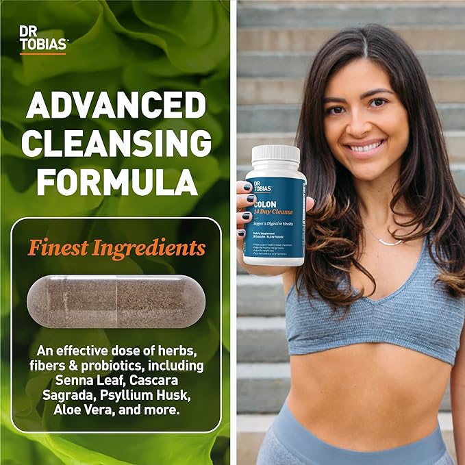 Dr. Tobias Colon 14 Day Cleanse, Advanced Gut Cleanse Detox for Women & Men with Cascara Sagrada, Psyllium Husk, Senna Leaf & Probiotics, Non-GMO Colon Cleanse, 4 Bottles of 28 Capsules (1-2 Daily)
