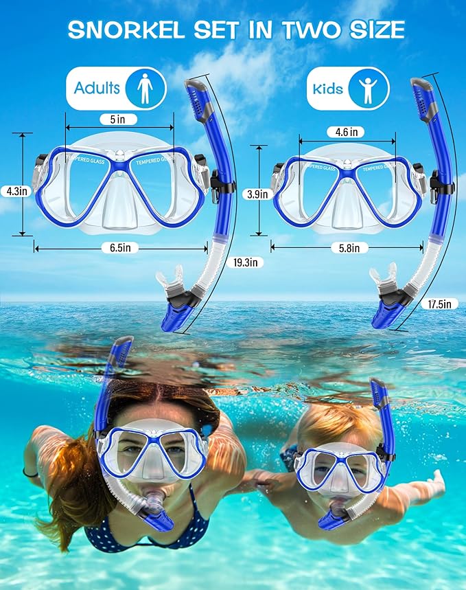 Greatever Dry Snorkel Set,Panoramic Wide View,Anti-Fog Scuba Diving Mask,Professional Snorkeling Gear