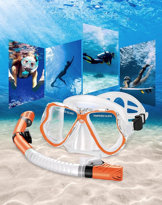 Greatever Dry Snorkel Set,Panoramic Wide View,Anti-Fog Scuba Diving Mask,Professional Snorkeling Gear
