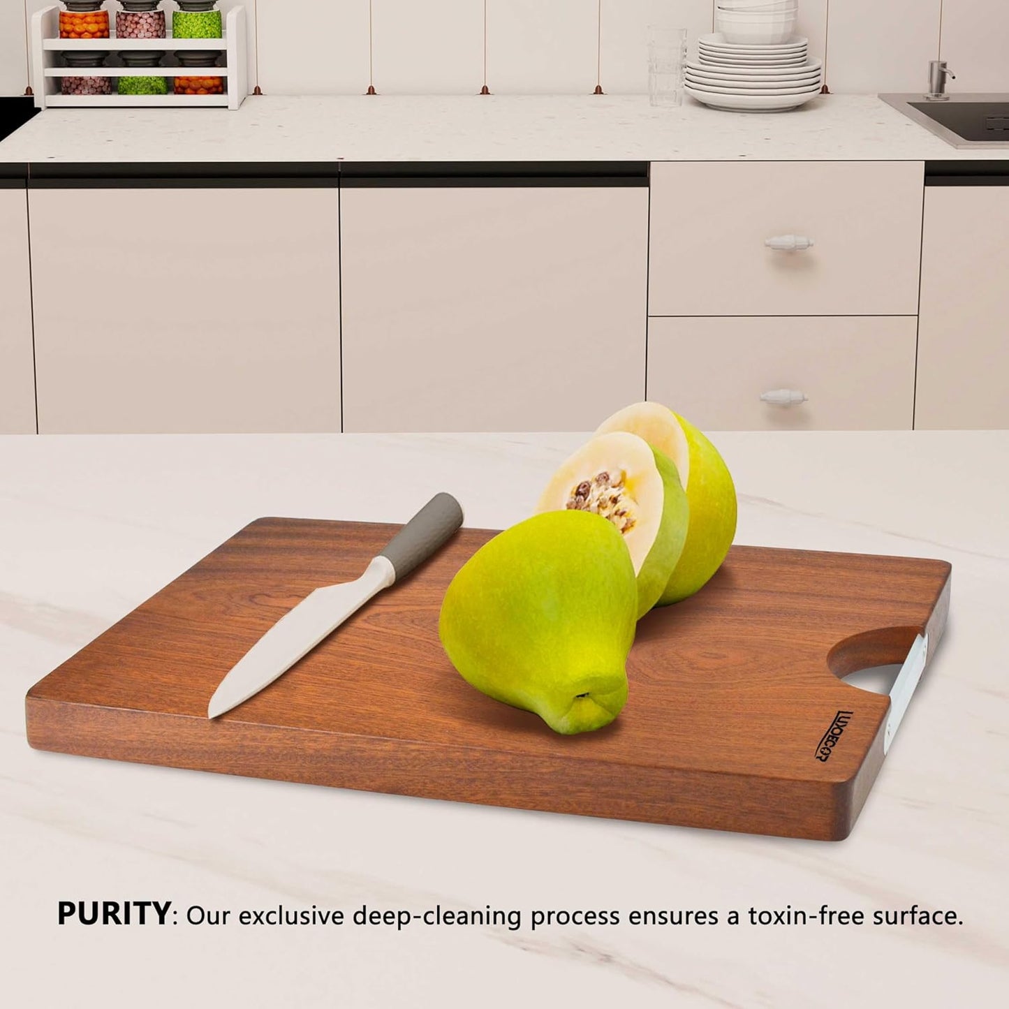 Real Solid Wood Cutting Board- Single Piece Wooden Cutting Board No Splicing&Glue, Sapele Wood Cutting Boards Of 15 * 11 * 1 in Heavy Duty