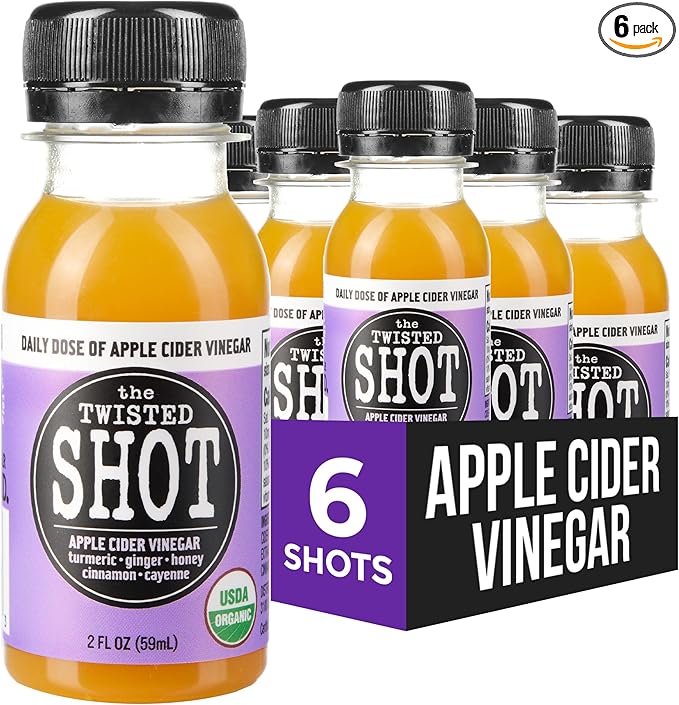 The Twisted Shot | Organic Apple Cider Vinegar Wellness Shots with Ginger, Turmeric, Honey, Cinnamon and Cayenne | Digestion, Immunity and Gut Health Support | Ready to Drink | 6, 2 oz Mini Bottles