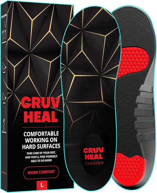 Work Pro Comfort Insoles - Shock Absorption - Low Arch - Cushioning Anti Fatigue Shoe Insert Men Women - Non-Slip - Soft Comfortable Work Boot Insoles - Foot Pain Relief (L, Black)