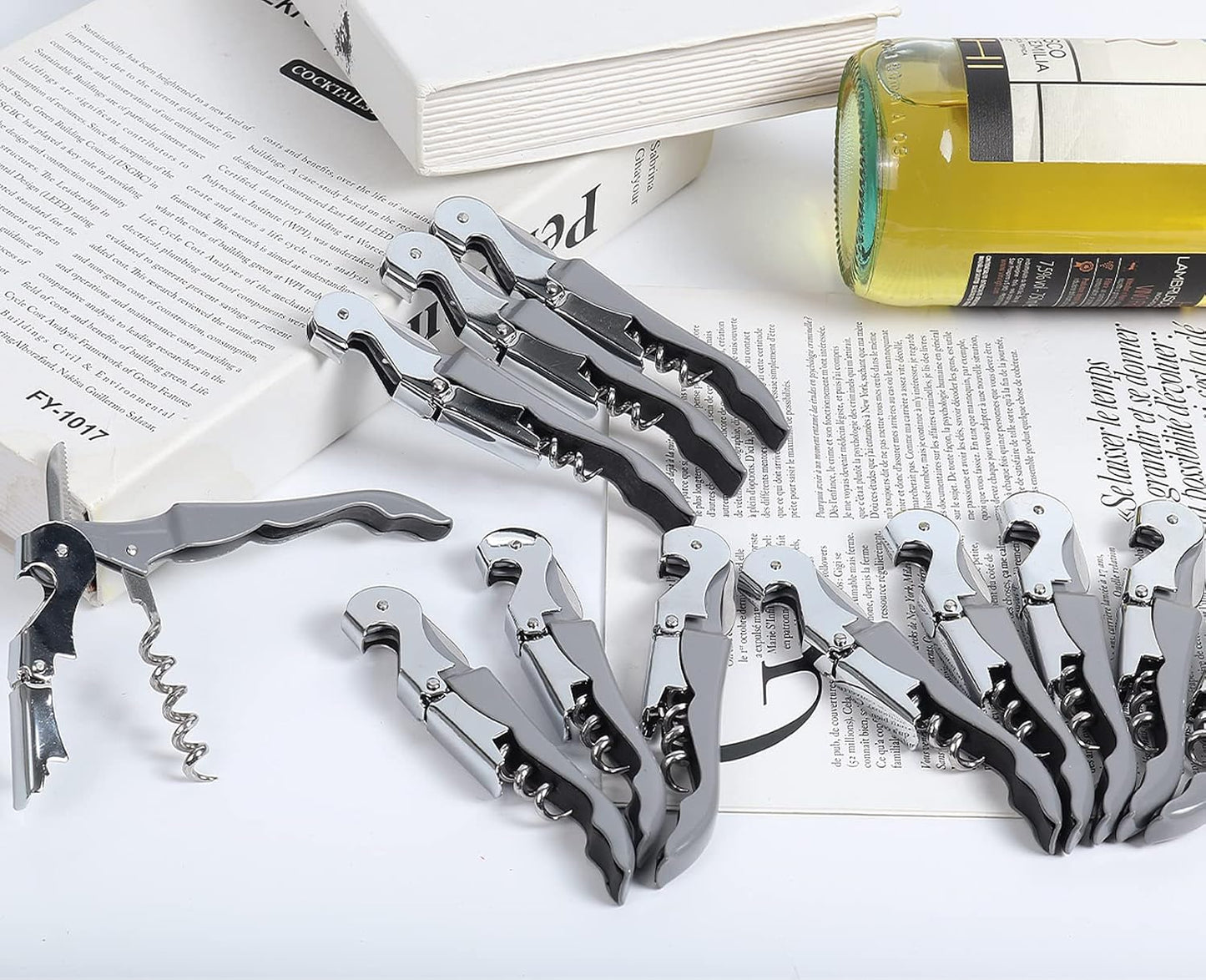 RECUTMS 12 Pack Wine Opener Corkscrews for Wine Bottles Heavy Duty Stainless Steel with Foil Cutter Small Stainless Steel Gift for Home Wedding Party Bartenders Servers Waiter(gray)