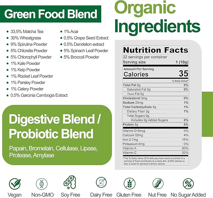 Teami Organic Super Greens Powder for Immunity & Digestion, Non-GMO Greens Superfood Powder to Support Energy, 16 superfood Ingredients, Sugar-Free Veggie Powder for Juice & Smoothie, 32 Servings