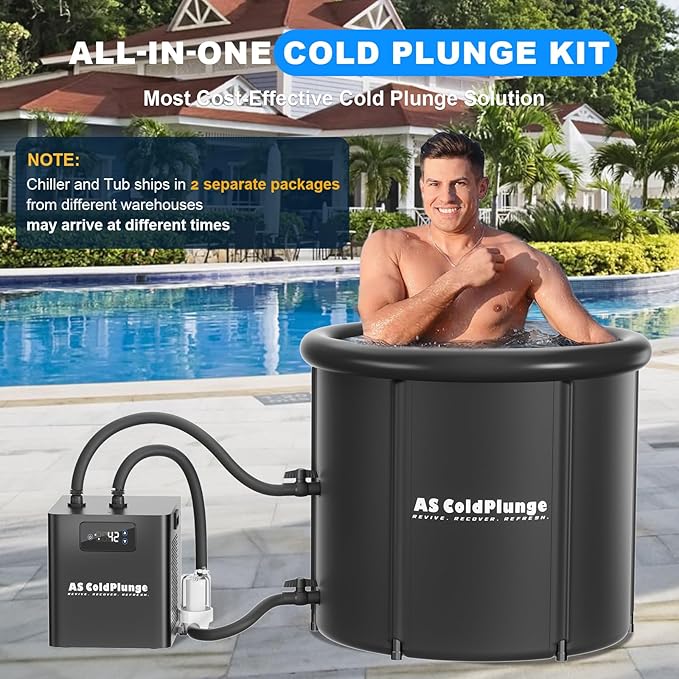 1/3HP Ice Bath Chiller & Cold Plunge Tub Kit – XL 100 Gal Insulated Ice Pod, External Pump & Filter, Cold Plunge Tub with Water Chille for Athletes, Recovery & Home Wellness