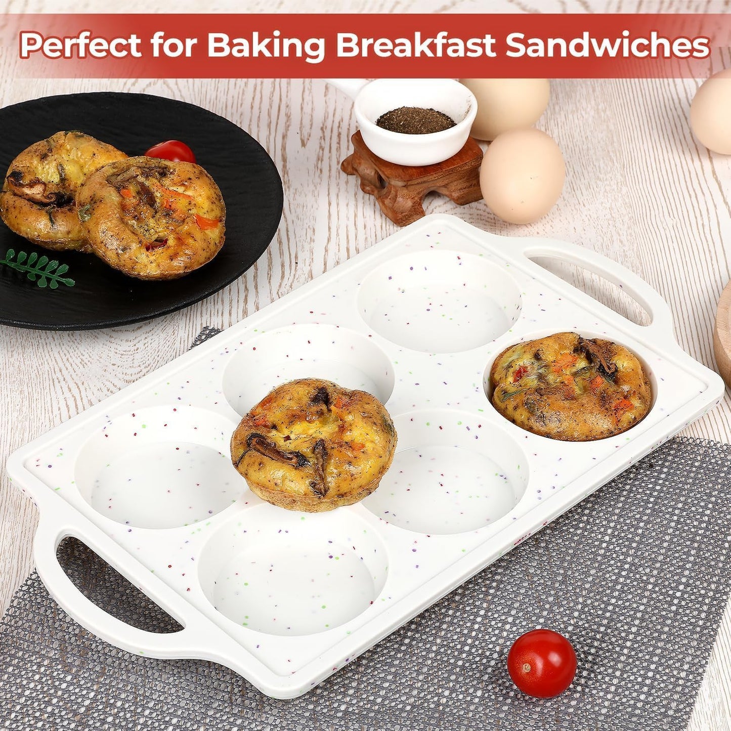 Muffin Top Pan Non Stick, Silicone Egg Molds for Breakfast Sandwiches 3 Inch Round Egg Baking Pan for Oven English Muffins, Whoopie Pies, Corn Bread, Tarts 2 Pack Confetti