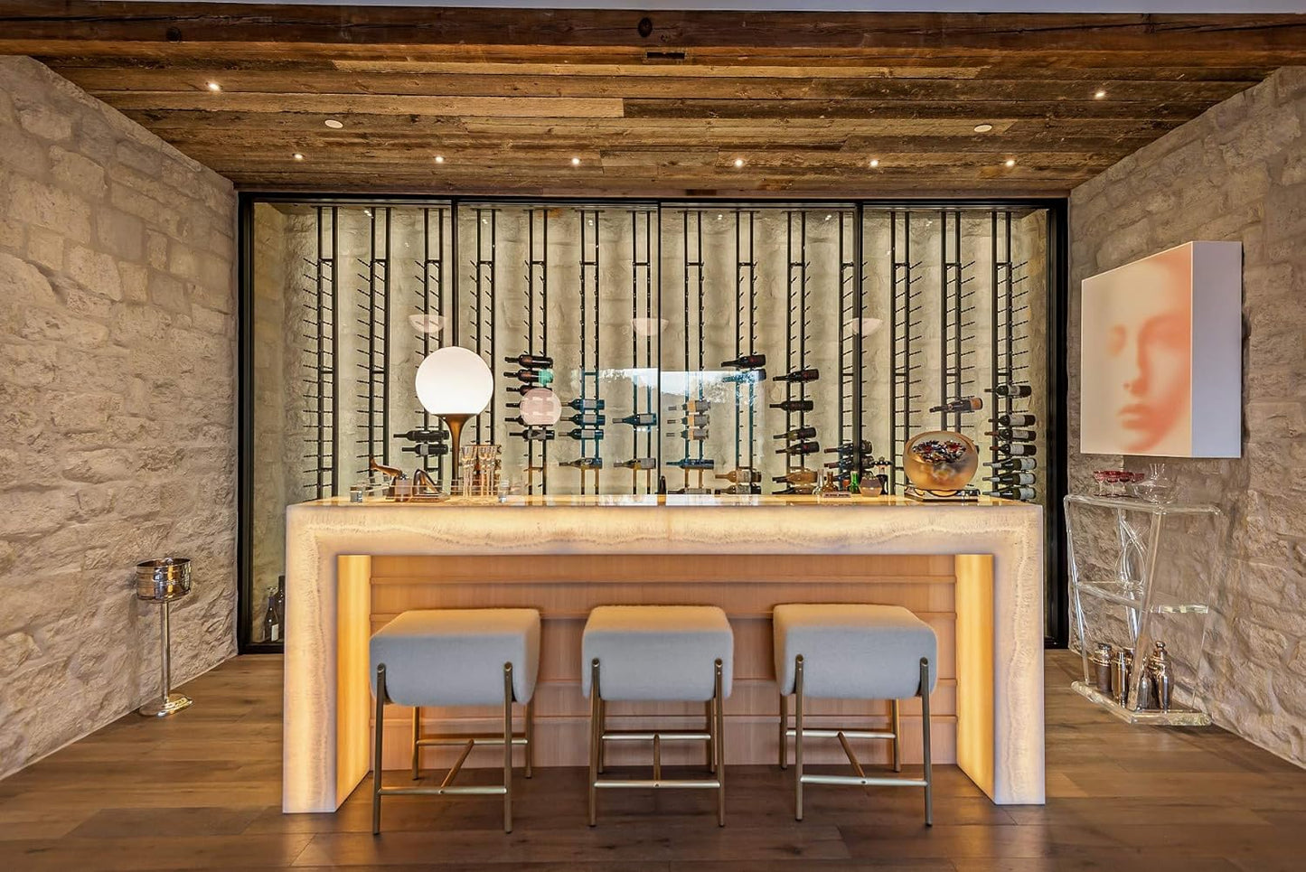 Ultra Wine Racks Floor-to-Ceiling Mount Display (2 Side, Triple Deep, Black, Holds 126 Wine Bottles) - Modern Metal Wine Storage for Wine Cellars, Home Bars, Kitchens, & Dining Rooms