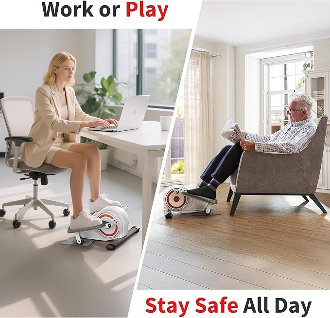 Under Desk Elliptical Machine, Electric Ellipse Leg Exerciser as Seen on TV for Seniors, Pedal Exerciser Fully Assembled with 8 Resistance Levels, Portable Leg Exerciser for Home Office