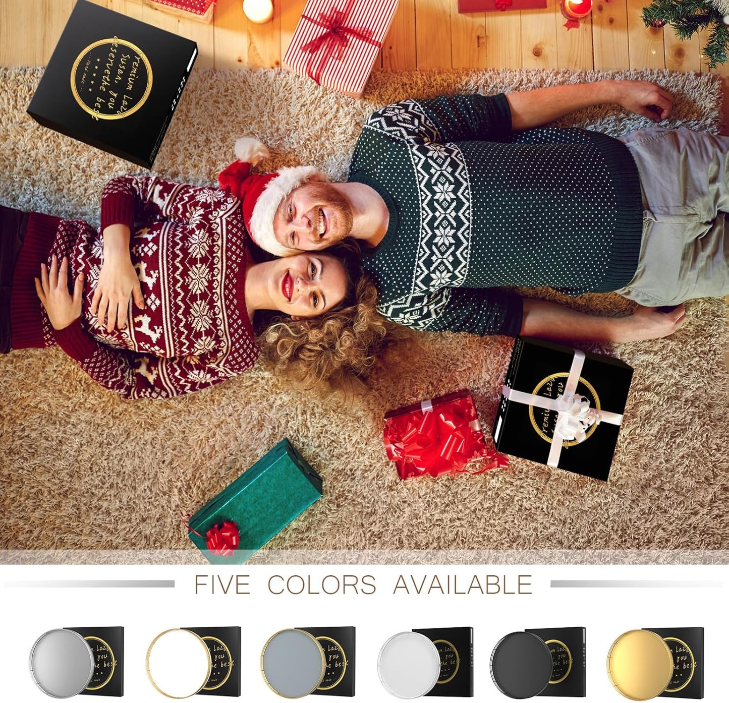 13" Silver Lazy Susan for Table Top, Oak Wood Lazy Susan Turntable Organizer for Dining Coffee Table Centerpiece Bar Decor Kitchen Countertop Bathroom Vanity Decorative Tray for Perfume Jewelry Round