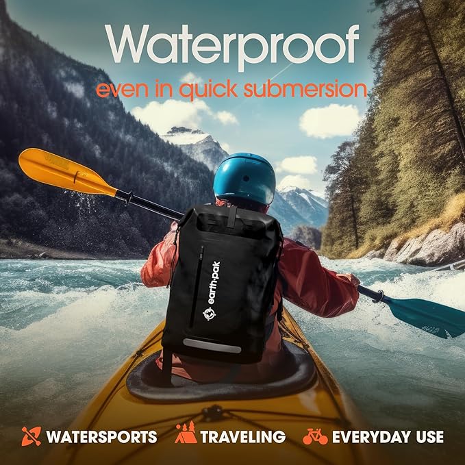 Earth Pak Waterproof Backpack - Heavy Duty Hiking Backpack - Roll-Top Closure Bag - Cushioned Dry Bag Waterproof Phone Case