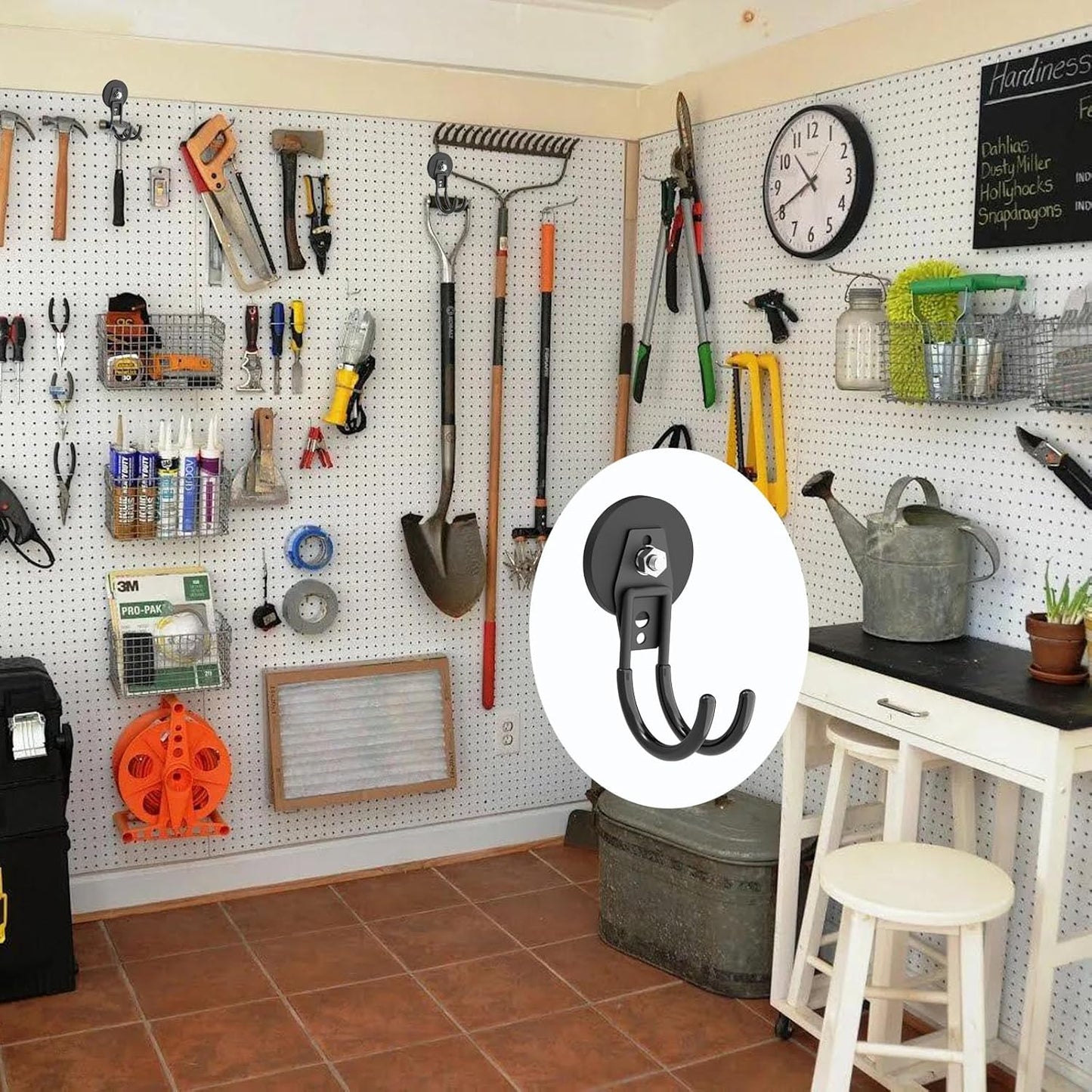 Heavy Duty Magnetic Hooks, Super Strong Garage Magnet Hooks, Magnetic Cable/Tool Holder with Anti-Slip Coating for Horse Trailer, Indoor & Outdoor Hanging Strong Black Magnetic Hook(4Pack)