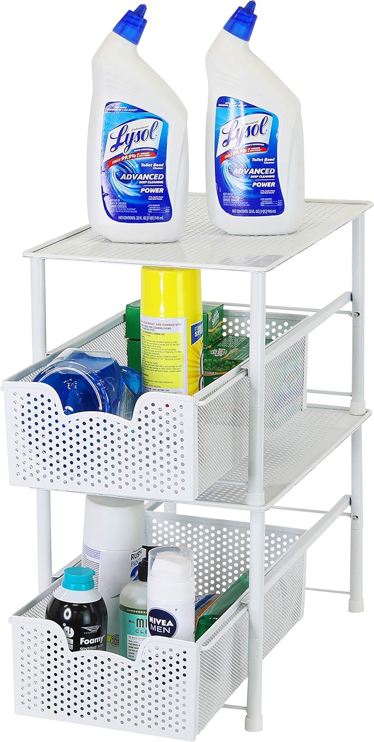 Simple Houseware Stackable Under Sink Cabinet Sliding Basket Organizer Drawer, White