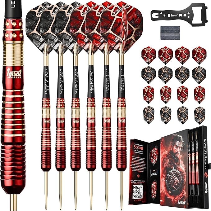 IgnatGames Premium Steel Tip Darts – 3/6/12 Pack Brass Barrels with Aluminum Shafts, 16 GlideXPro Flight Set, Tool Kit & Giftable Case