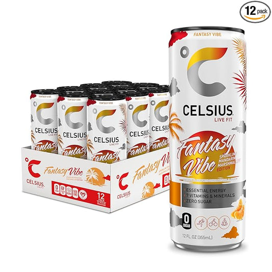 CELSIUS Sparkling Fantasy Vibe, Functional Essential Energy Drink, 12 Fl Oz (Pack of 12)