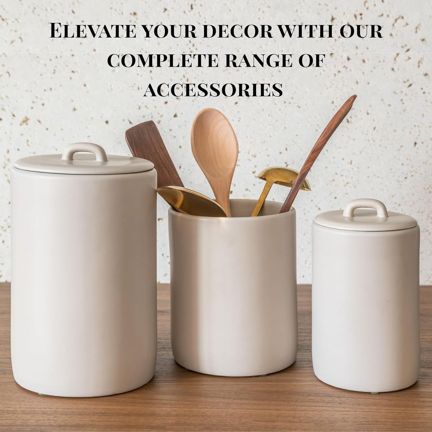 Ceramic Large Kitchen Utensil Holder for Countertop, 7"x5.9", Stable & Sturdy, Cooking Utensils Holder, Smooth & Matte Cream Color,Silicone Pads, Utensil Organizer for Kitchen Counter Decor