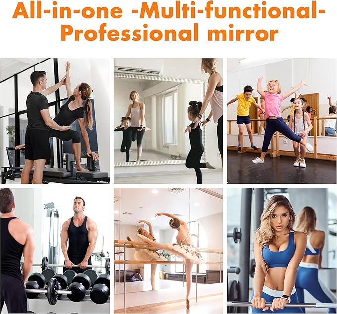 Hasipu Home Gym Mirror 48" L x 24" W - 3PCS Large Full Body Mirror for Yoga, Wall-Mounted Mirrors for Fitness, Garage, Dance Studio, 0.16in Tempered Glass Frameless