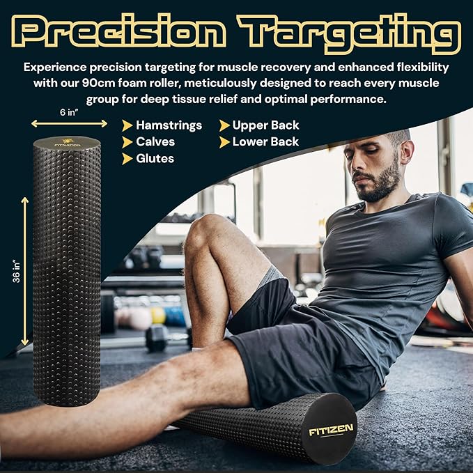 FitNation Foam Roller – High-Density Foam Muscle Roller – Textured Foam Rollers for Muscle Massage, Stretching, Pilates, Yoga