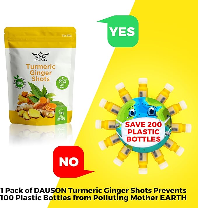 Turmeric Ginger Supplements with Piperine, Vitamin C, Vitamin D3 & Zinc | Turmeric Ginger Shots for Joint, Heart, Brain, Gut & Skin Health | 200 Servings | Ayurvedic | Powder