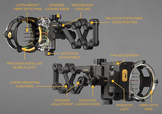 Trophy Ridge React H5 Bow Sight - 5 Pin Sight, Tool Less Windage and Elevation Adustability, 2nd Axis Leveling, Adjustable Click Light