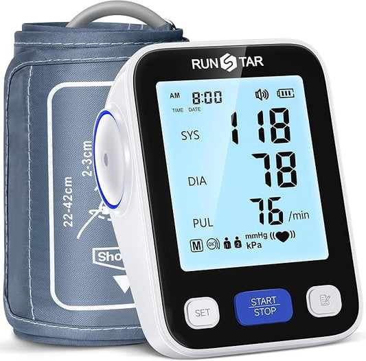 Runstar Upper Arm Blood Pressure Monitor with Wide Range Cuff (8.7'' -16.5'') for Home Use FSA/HSA Eligible, Automatic Digital BP Machine with Storage Bag, 2x99 Reading Memory