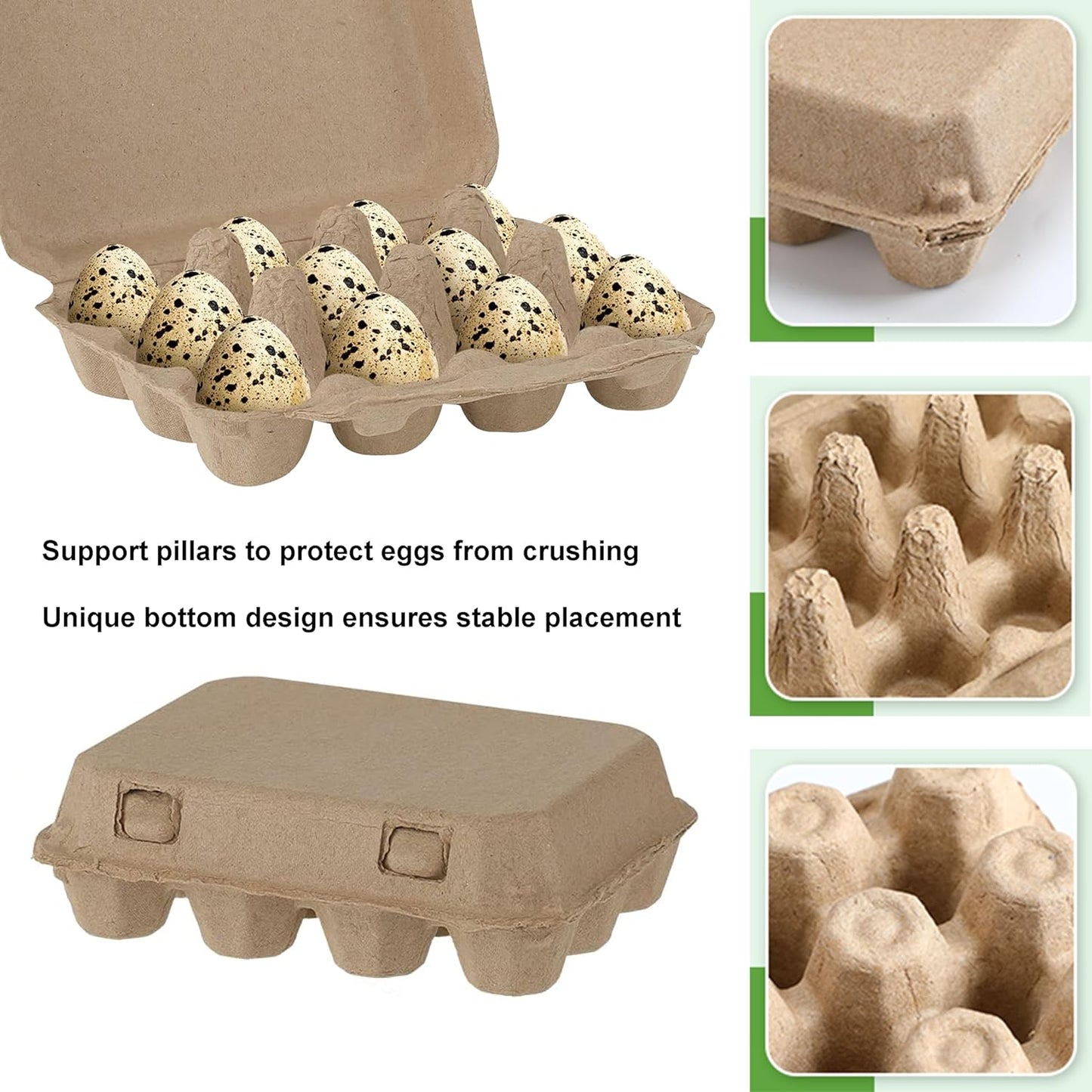 30 Pcs Quail Egg Cartons Paper Pulp Egg Basket,A Dozen Blank Eggs Container Quail Egg Holder Container Reusable Egg Storage Tray for Home Kitchen Refrigerator Farmhouse (3 x 4 Square)