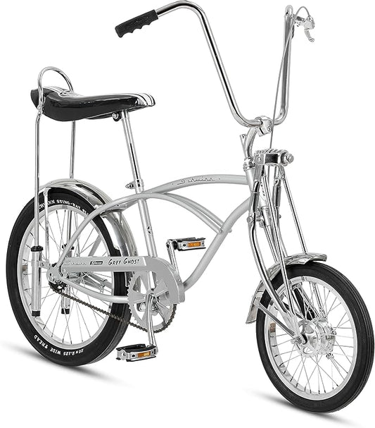 Schwinn Krate Classic Sting-Ray Bike, 20 Inch Bike for Kids or Adults, Steel Frame & Springer Fork, Fenders, Single Speed, Coaster Brake, Grey Ghost, Lemon Peeler, Coal, Grape, Orange or Apple