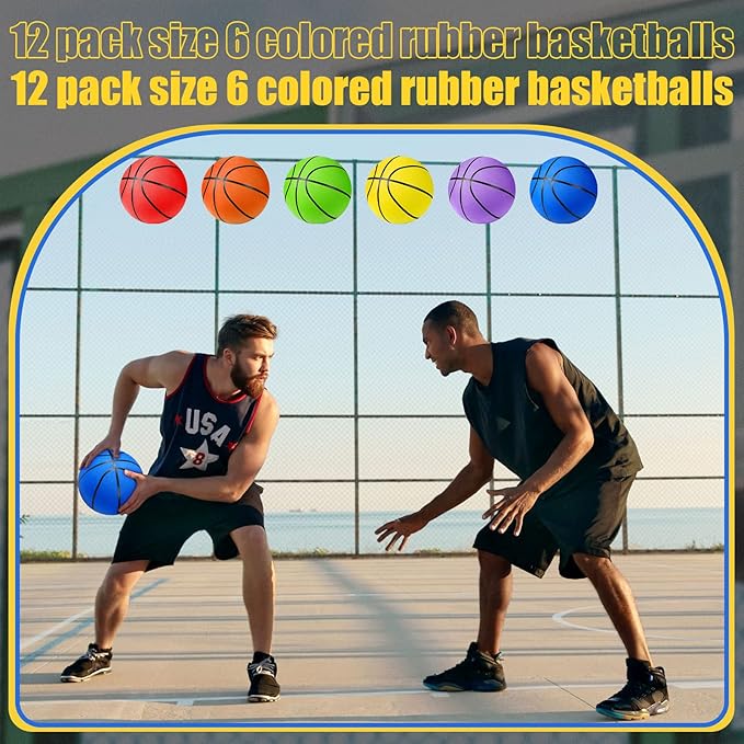 Jerify 12 Pack Official Size Rubber Basketballs for Kids Child Junior Youth Indoor Outdoor Sports Basket Balls with Pump Back to School Student Gifts Operation Christmas Bulk Items
