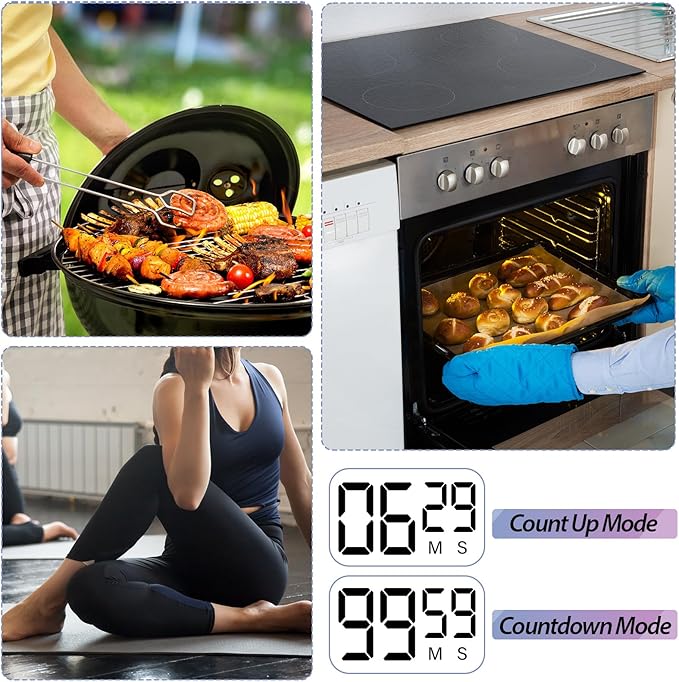 Weewooday 24 Pieces Digital Kitchen Timer Magnetic Timers for Classroom ON/Off Switch Minute Second Count up Countdown Big LCD Display Loud Alarm for Exercise Cook Baking Teacher Kid (Assorted Color)