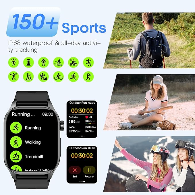 Advanced Health Smartwatch for Women Men with Real-Time Monitoring of Heart Rate, Blood Oxygen, Body Temperature, Blood Pressure, Sleep Quality and Stress Levels, Always-On Display, for Android & iOS