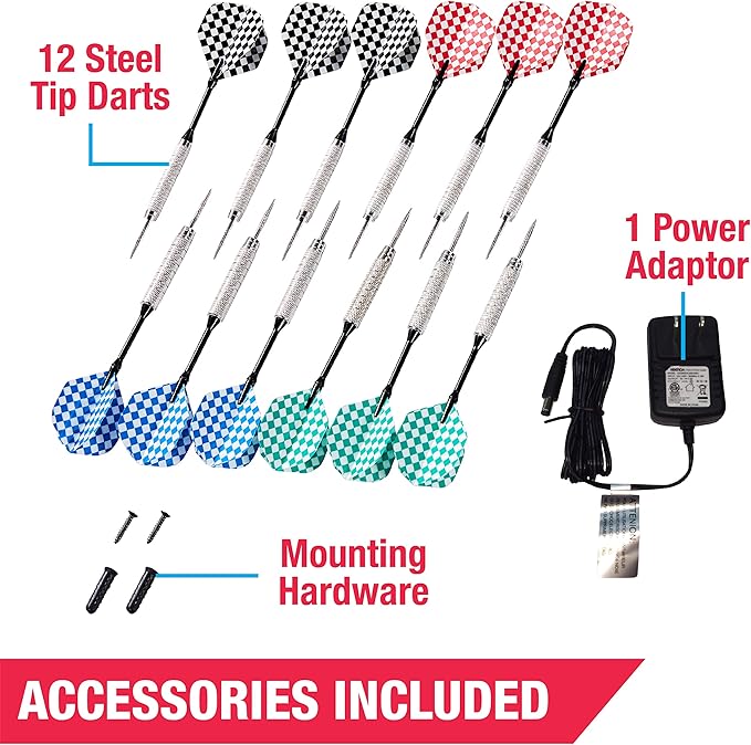 MD Sports Dartboard Cabinet Multiple Styles Electronic Dartboard With Digital X/O Cricket Scorekeeping and Dart Set, Perfect for Cricket Games