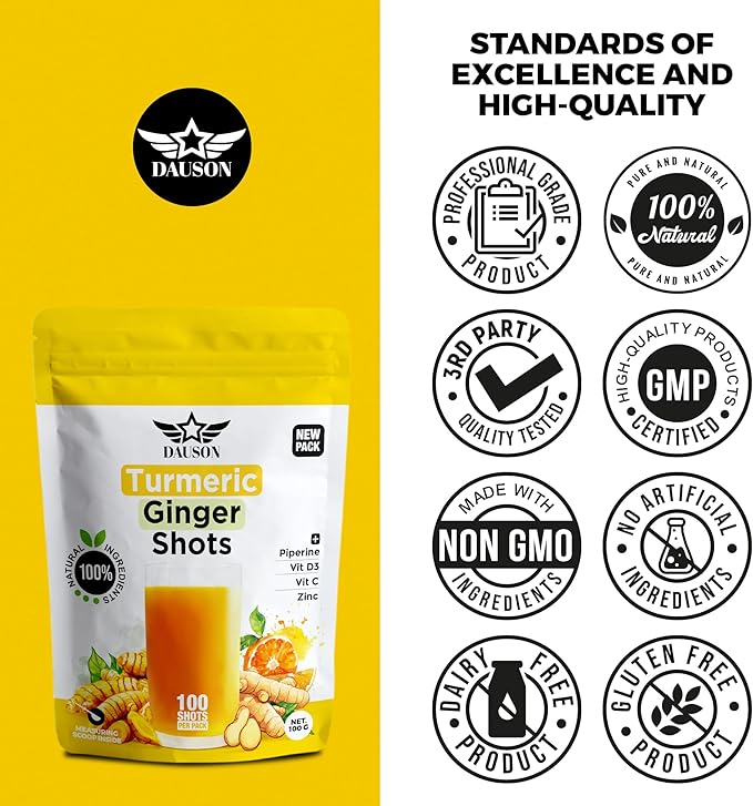 Turmeric Ginger Supplements with Piperine, Vitamin C, Vitamin D3 & Zinc | Turmeric Ginger Shots for Joint, Heart, Brain, Gut & Skin Health | 100 Servings | Ayurvedic | Powder