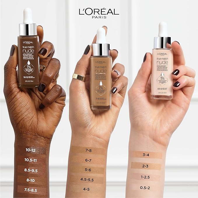 L'Oreal Paris True Match Nude Hyaluronic Tinted Serum Foundation with 1% Hyaluronic acid, Medium Tan 5-6, 1 fl. oz.