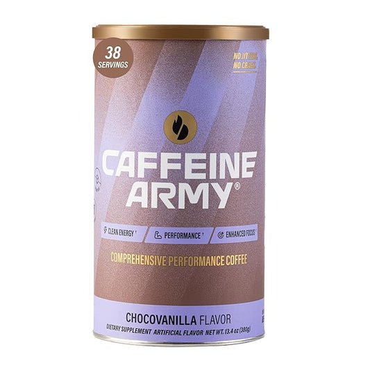 CAFFEINE ARMY ChocoVanilla | Comprehensive Functional Coffee with MCTs, CoQ10, Collagen and Adaptogens: Clean Energy + Supports Daily Attention, No Jitters or Crash (13.4 oz 38 Servings)