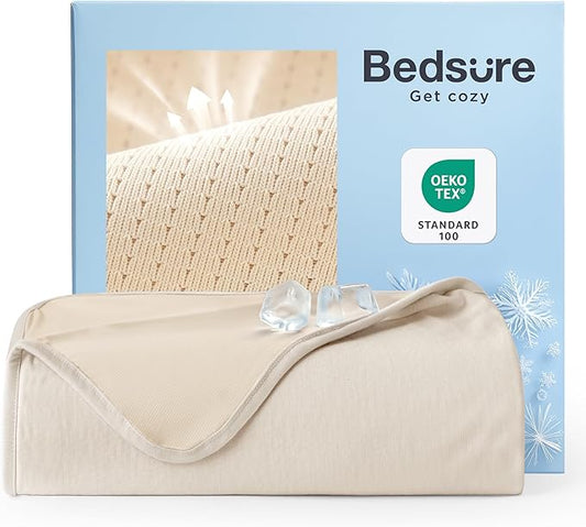 Bedsure Summer Cooling Blanket King Size for Hot Sleepers with Sports Mesh Design, Arc-Chill Q-Max 0.4 Lightweight Breathable Ice Cold Blanket for Night Sweats, 108 x 90 Inches, Mesh Beige