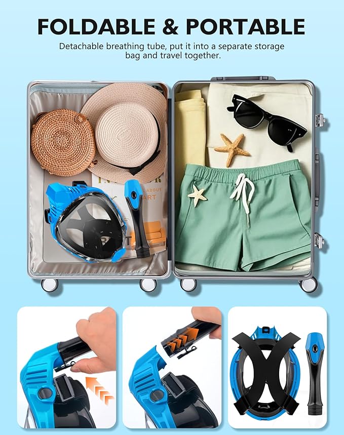 VGKE Full Face Snorkel Mask for Adults, 180 Degree HD Panoramic View Snorkeling Gear with Waterproof Phone Pouch, Anti-Leak & Anti-Fog, Breathe Freely Suitable for Men/Women