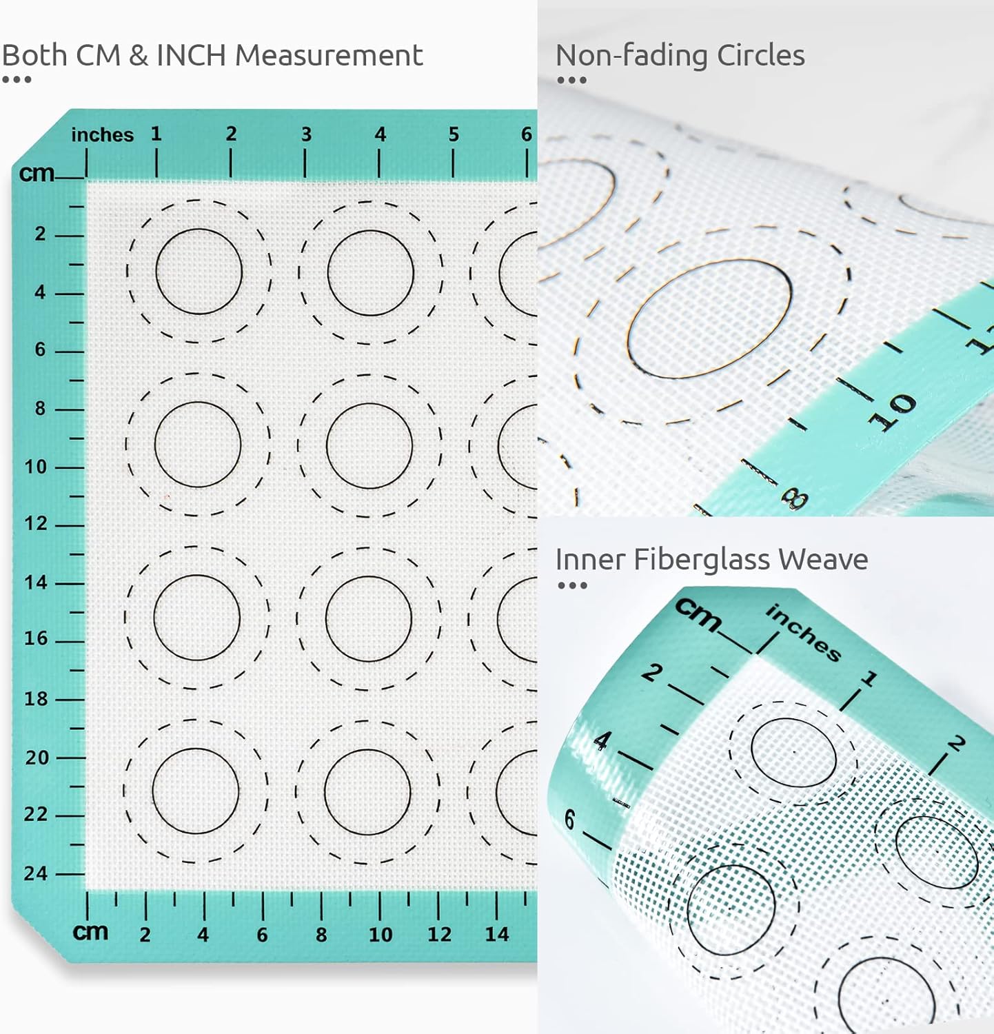 446ºF Heat Resistant Macaron Mat: U-Taste 14.17x9.44in Non Stick Silicone Baking Mat, Reusable Cookies Pastry Sheet Liner with Edge Enhancement & Circle Measurement for Cake Pan (Aqua Sky)