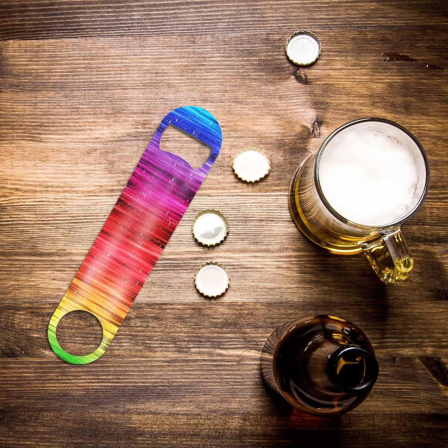 Colorful Stripes Stainless Steel Bottle Opener Rainbow and Shining Stars Red Yellow Blue Green Purple Flat Beer Bottle Opener Keychain for Home Kitchen Bar Restaurant Party Birthday Gift