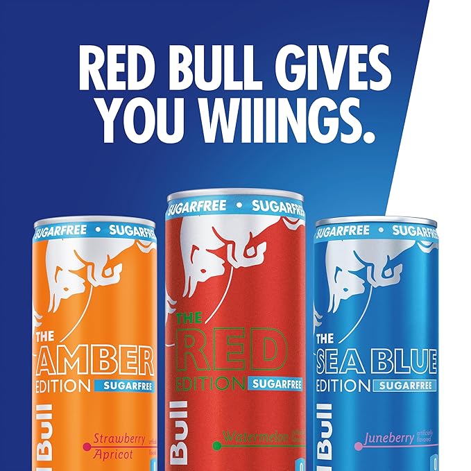 Red Bull Energy Drink Sugar Free Variety Pack, Red, Amber, and Sea Blue, with 80mg Caffeine, Taurine & B Vitamins, 8.4 fl. oz., 2 x 12 pack, 24 Cans Case