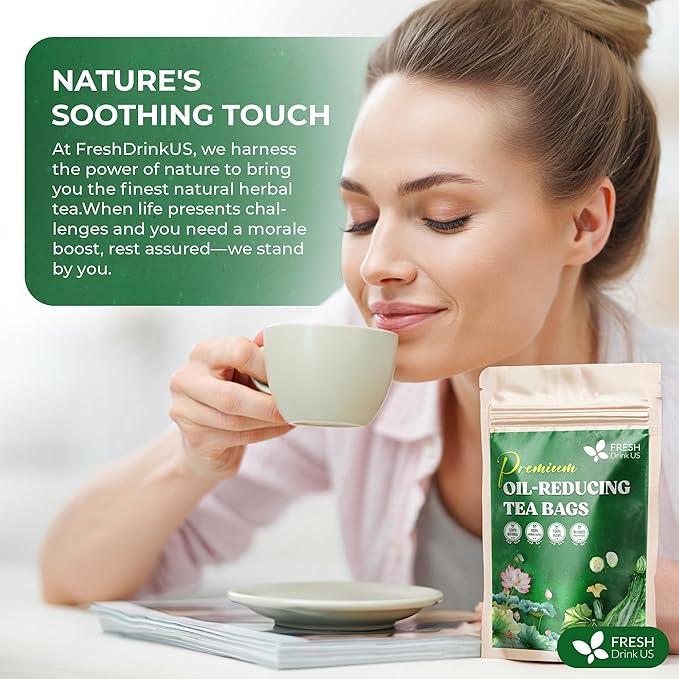 FreshDrinkUS, Oil-Reducing Herbal Tea β 40 Tea Bags | Blend of Winter Melon, Lotus Leaf, Ginger, Hawthorn, Gardenia Fruit, Rose, Cassia Seed & More | Naturally Caffeine-Free | Delicious Hot or Iced